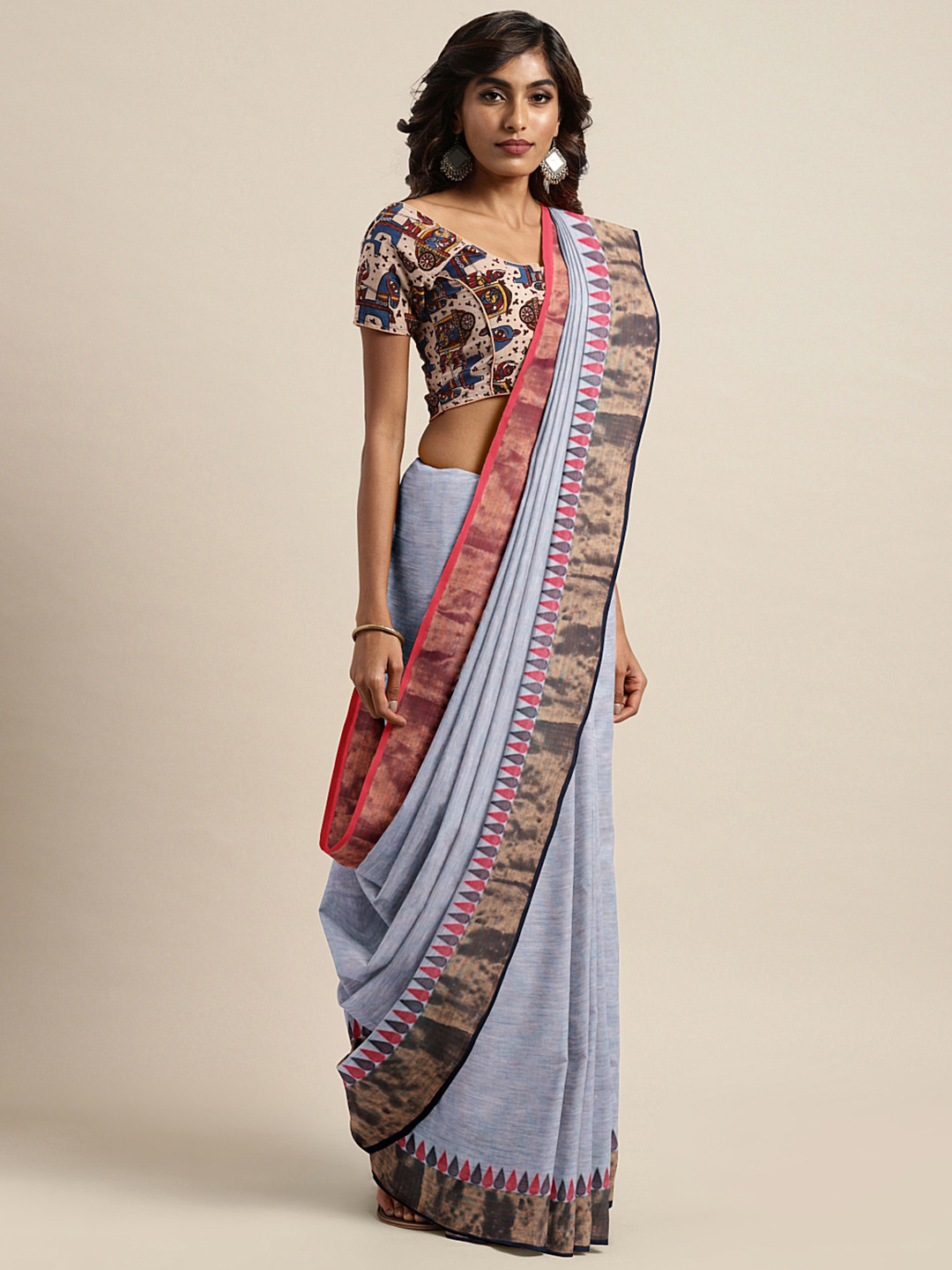 Buy The Chennai Silks Grey Pure Chettinad Cotton Solid Saree Sarees