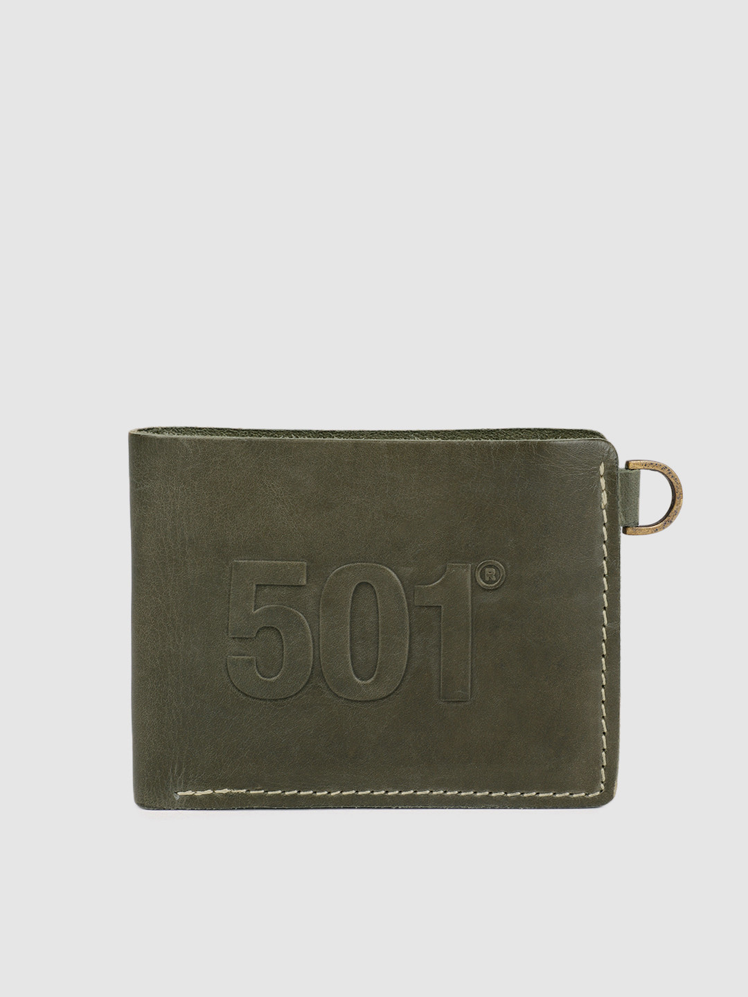 Buy Levis Men Olive Green Textured Leather Two Fold Wallet Wallets