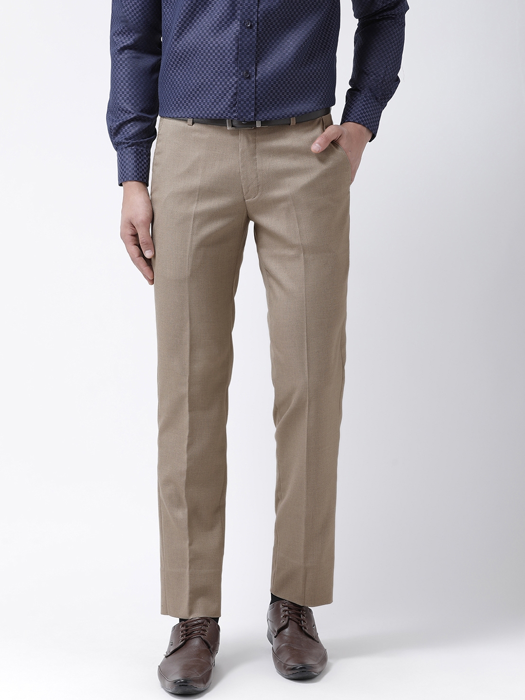 Buy COBB Men Beige Regular Fit Solid Formal Trousers - Trousers for Men ...