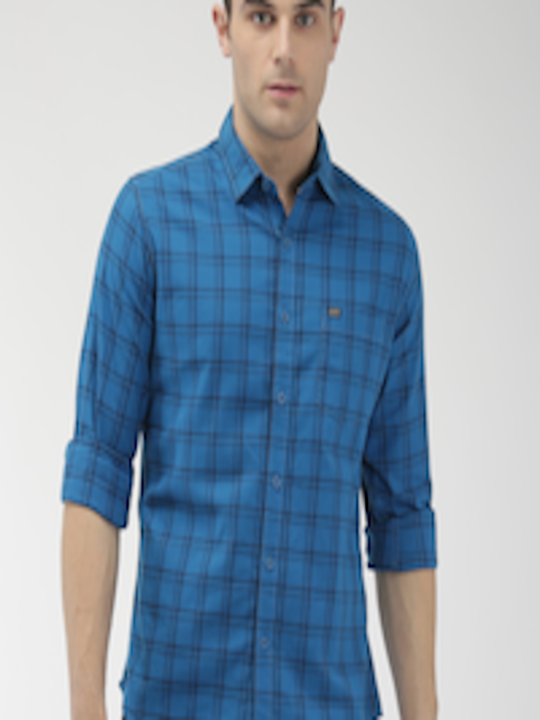 Buy The Indian Garage Co Men Blue Slim Fit Checked Casual Shirt ...