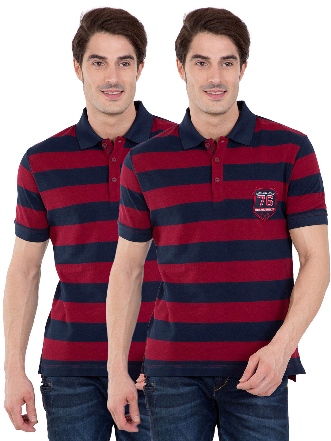 Buy Jockey Men Pack Of Two Maroon Navy Blue Striped Pure Cotton T