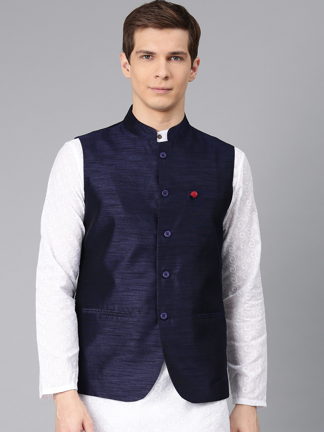 Buy Freehand By The Indian Garage Co Men Navy Blue Solid Nehru Jacket