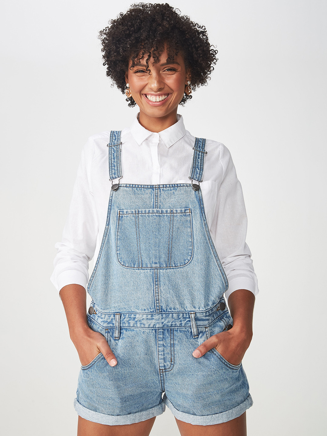 Buy COTTON ON Women Blue Solid Loose Fit Dungarees Dungarees for