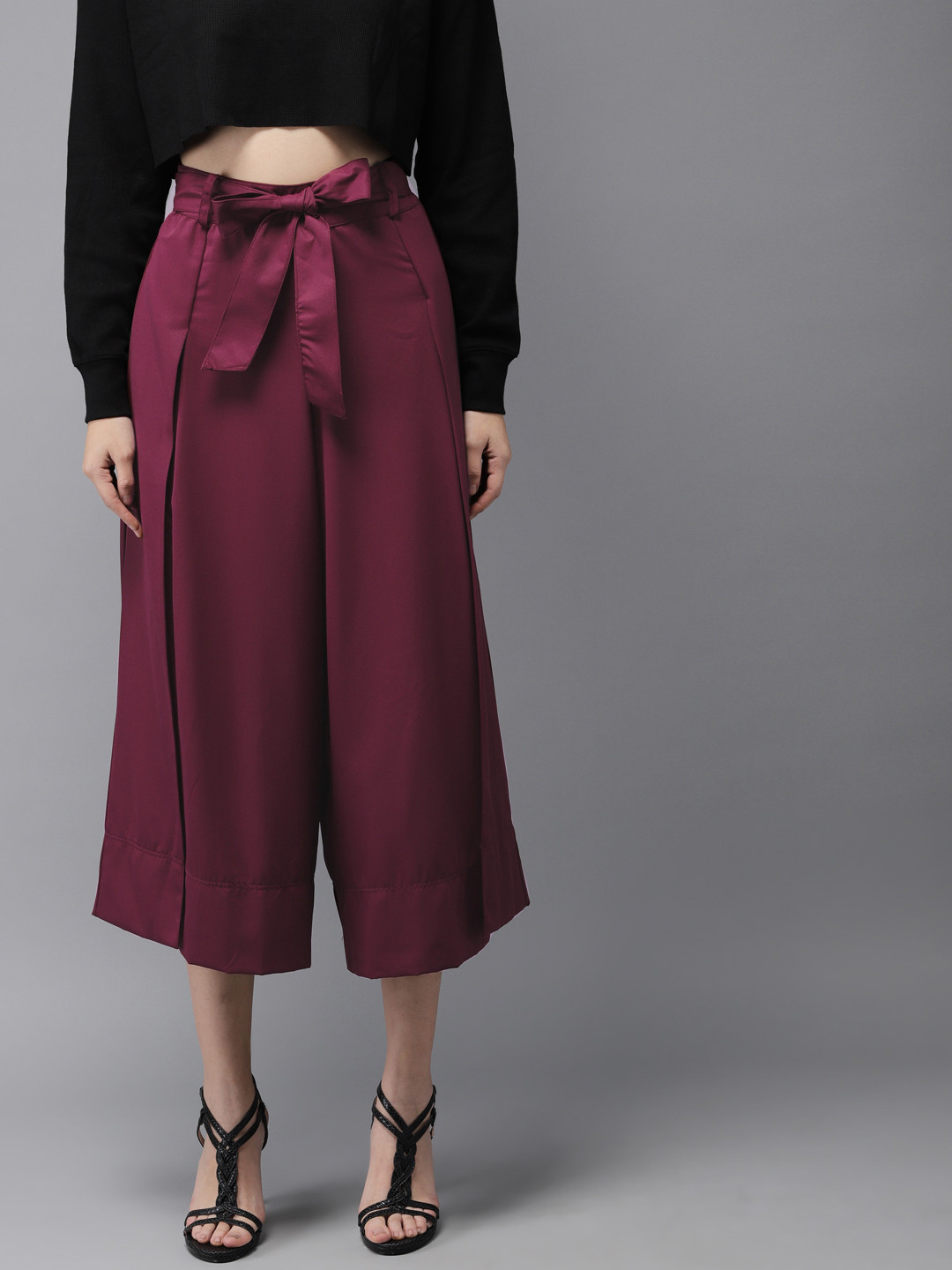 Maroon Solid Rayon Culottes