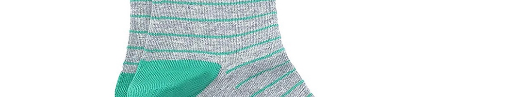 Buy Mint & Oak Men Grey Melange & Green Striped Calf Length Socks ...
