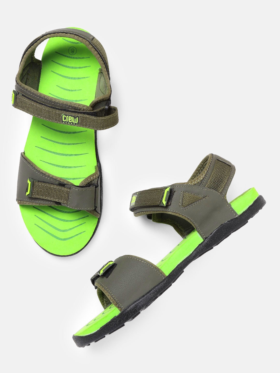 Buy Crew STREET Men Olive Green Solid Sports Sandals - Sports Sandals ...