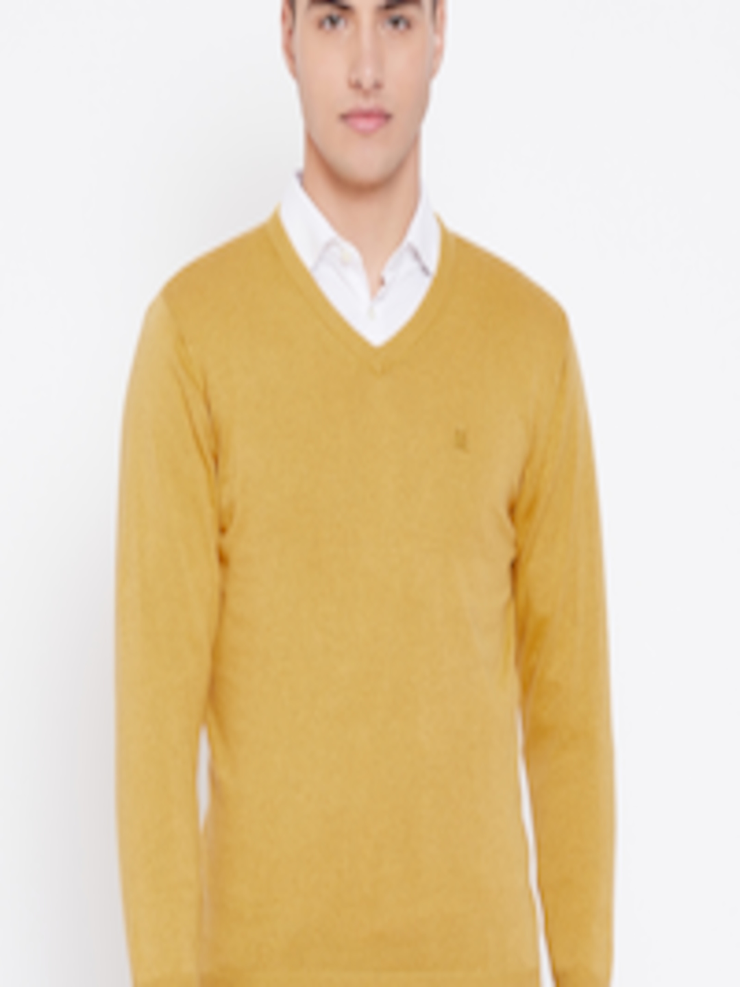 Buy Monte Carlo Men Mustard Yellow Solid Sweater - Sweaters for Men ...