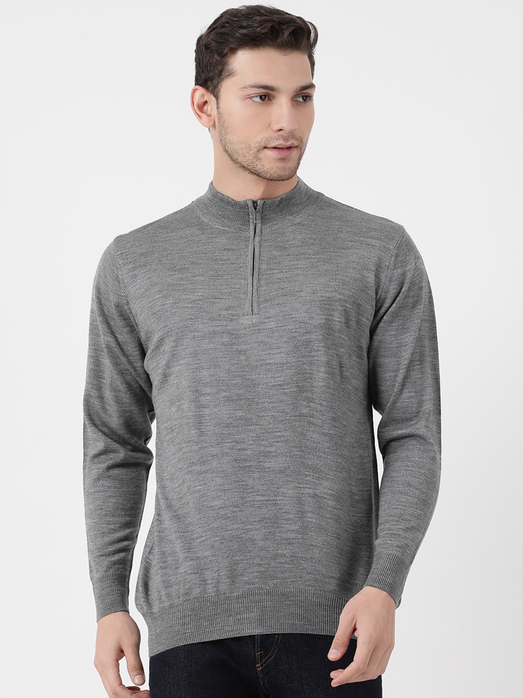 Buy Monte Carlo Men Grey Solid Pullover Sweater - Sweaters for Men ...