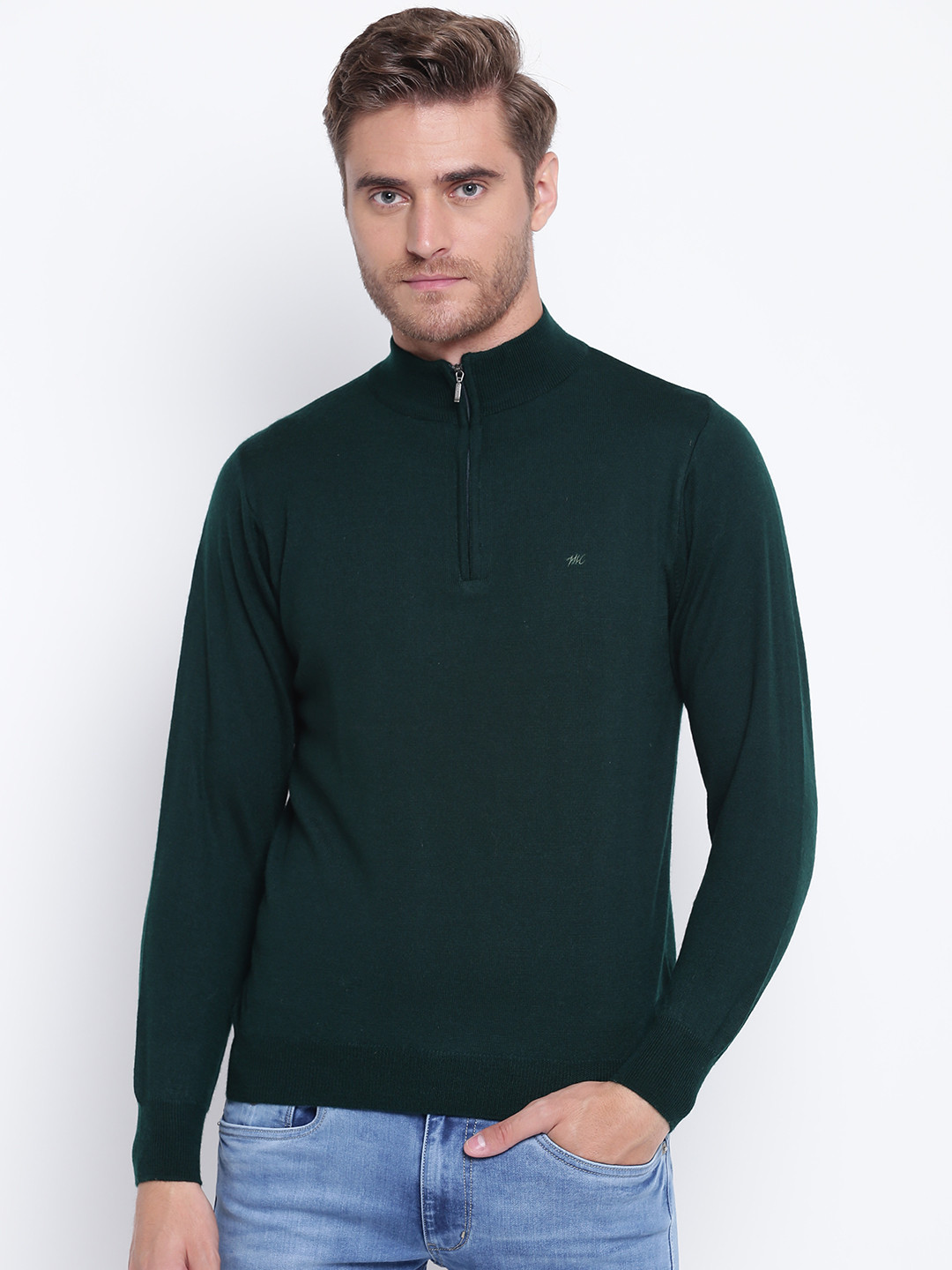 Buy Monte Carlo Men Green Solid Wool Sweater Sweaters for Men