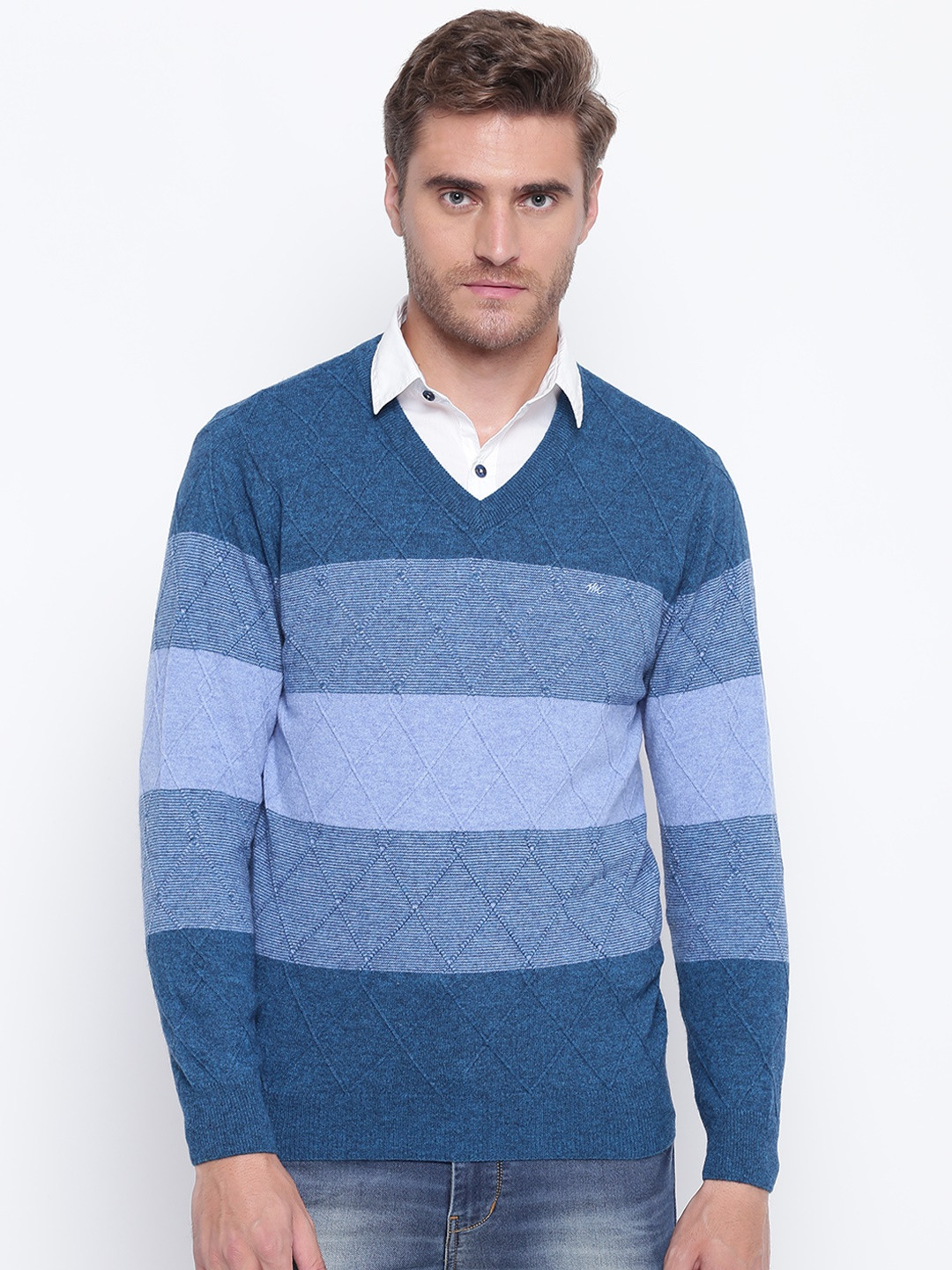 Buy Monte Carlo Men Blue Striped Sweater Sweaters for Men 10349751