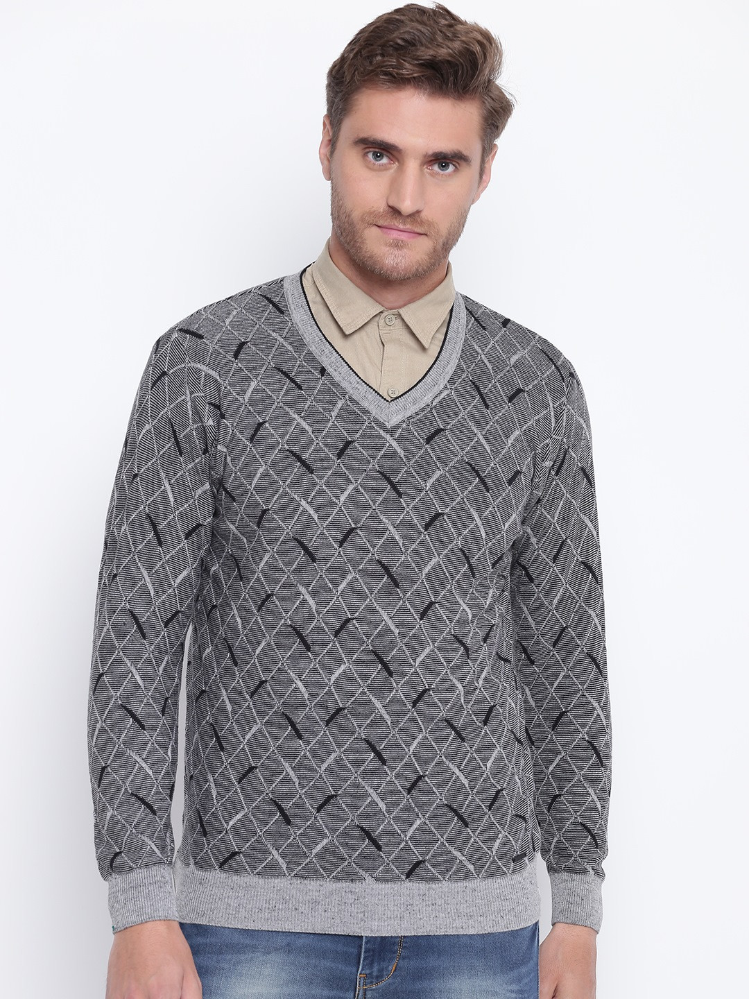 Buy Monte Carlo Men Grey & Black Self Design Sweater Sweaters for Men