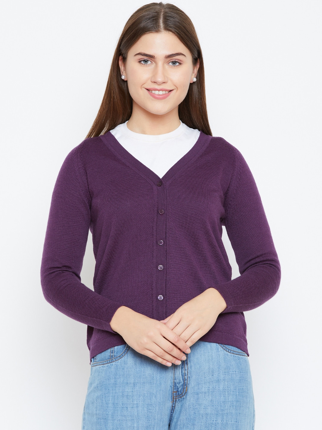 Buy Monte Carlo Women Aubergine Solid Cardigan Sweaters for Women