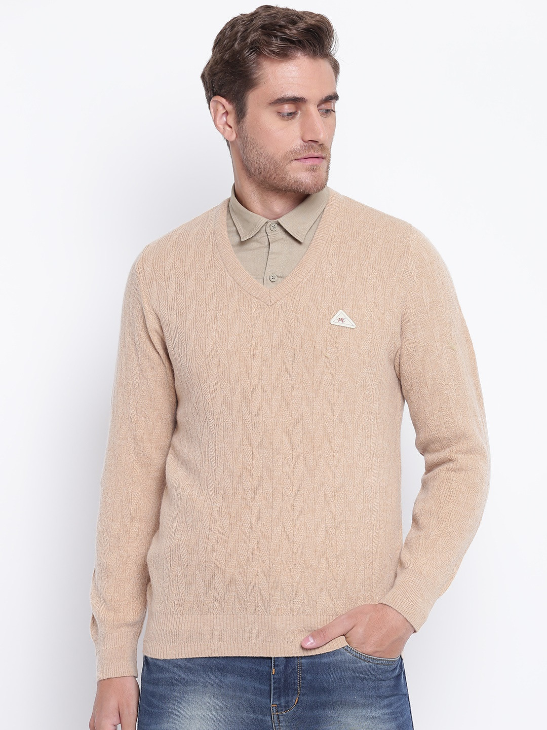 Buy Monte Carlo Men Beige Self Design Sweater Sweaters for Men