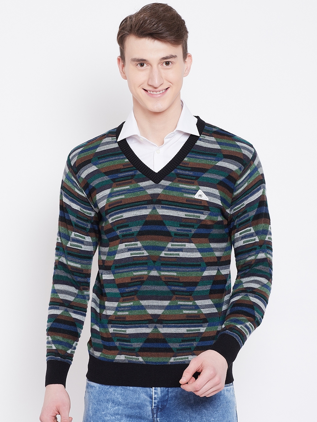 Buy Monte Carlo Men Green & Grey Self Design Sweater - Sweaters for Men 10350651 | Myntra