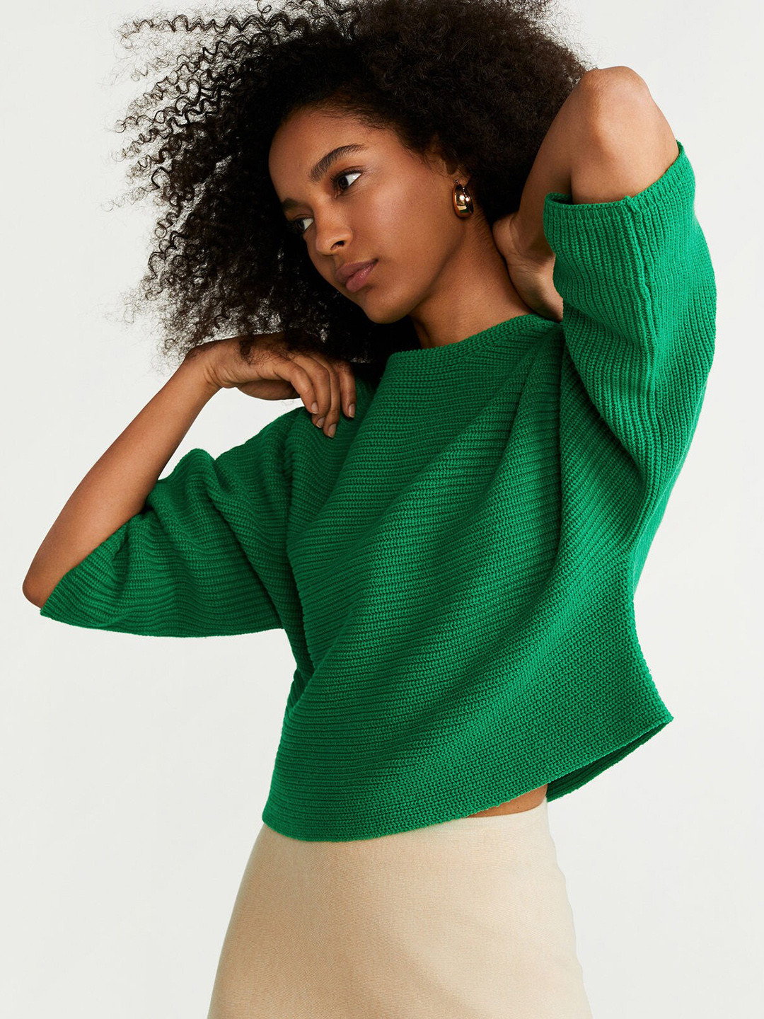 Buy MANGO Women Green Self Striped Sweater Sweaters for Women