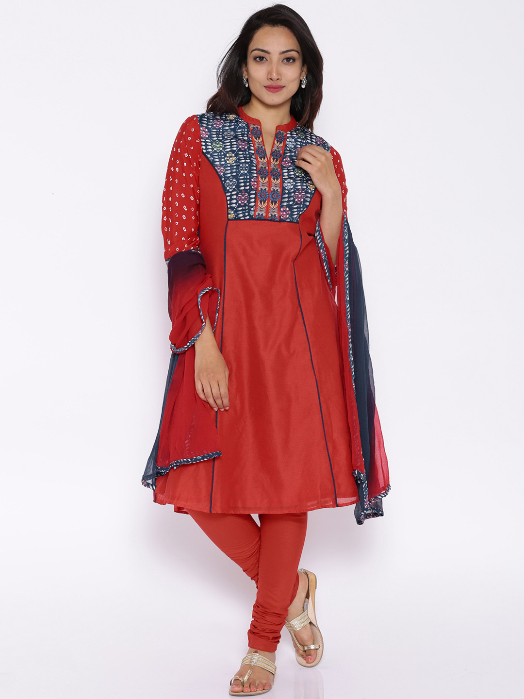 Buy Biba Red A Line Churidar Kurta With Dupatta Kurta Sets for Women