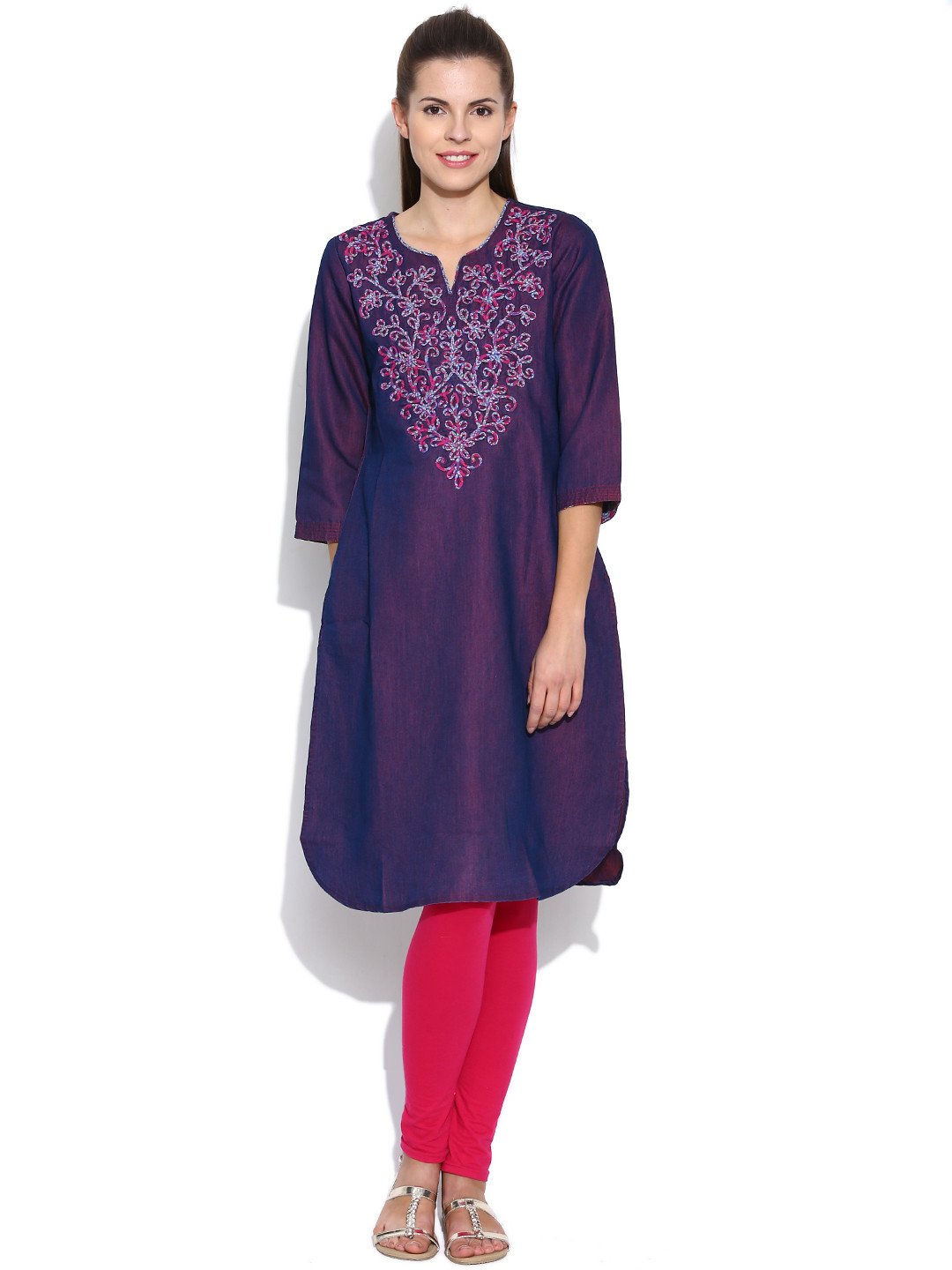 Buy BIBA OUTLET Purple Denim Kurta With Applique Detail Kurtas for