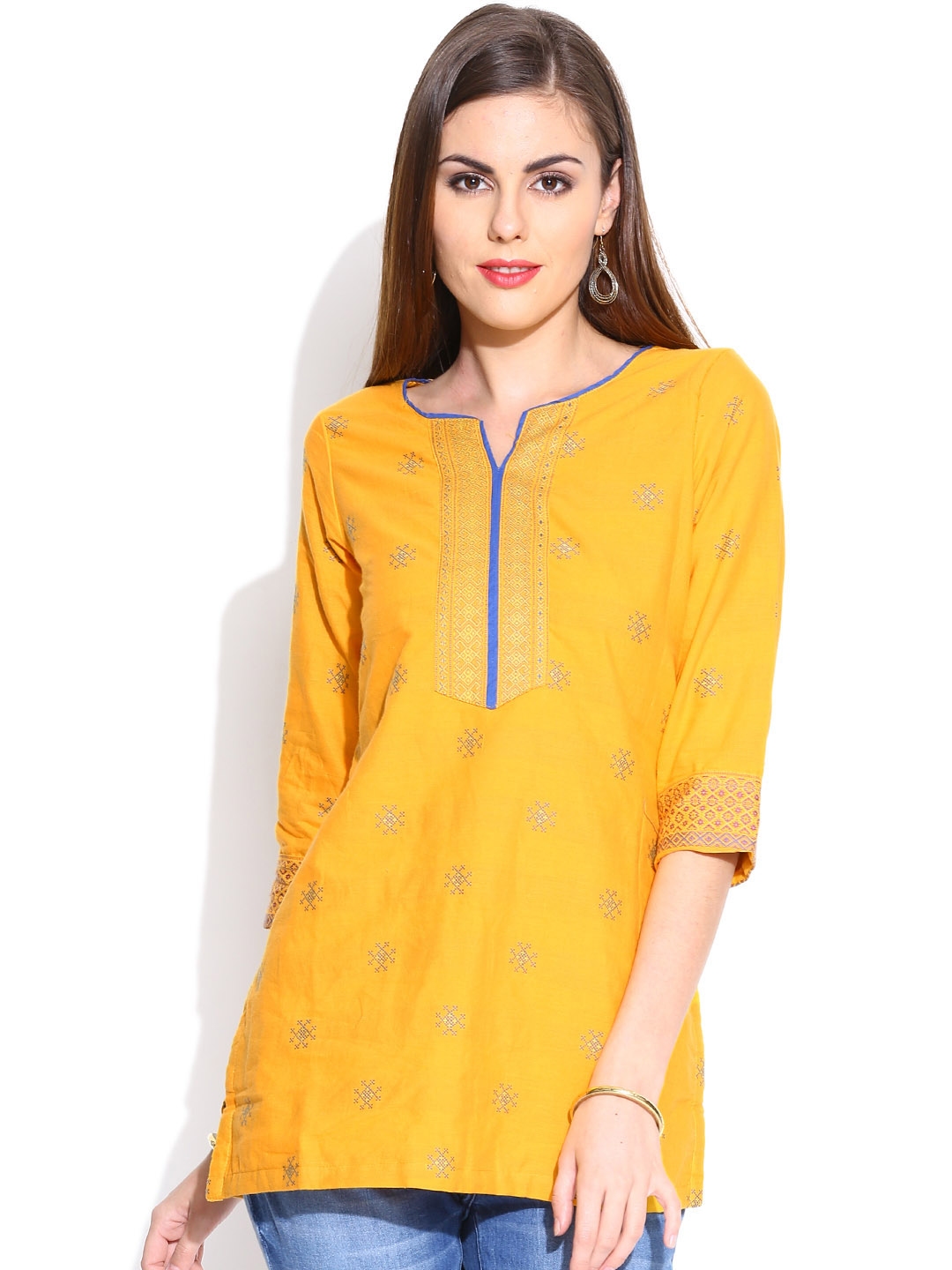 Buy BIBA OUTLET Yellow Pure Cotton Pure Cotton Kurti With Patterned ...