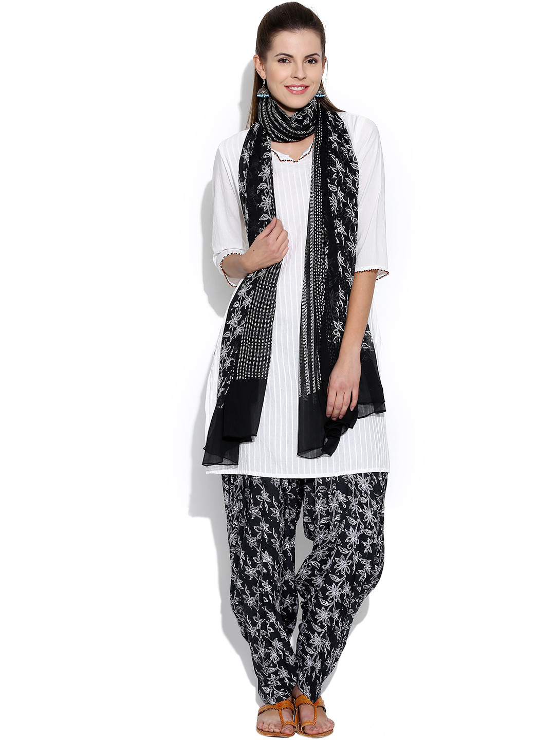 Buy BIBA Black & Off White Printed Patiala & Dupatta Patiala And