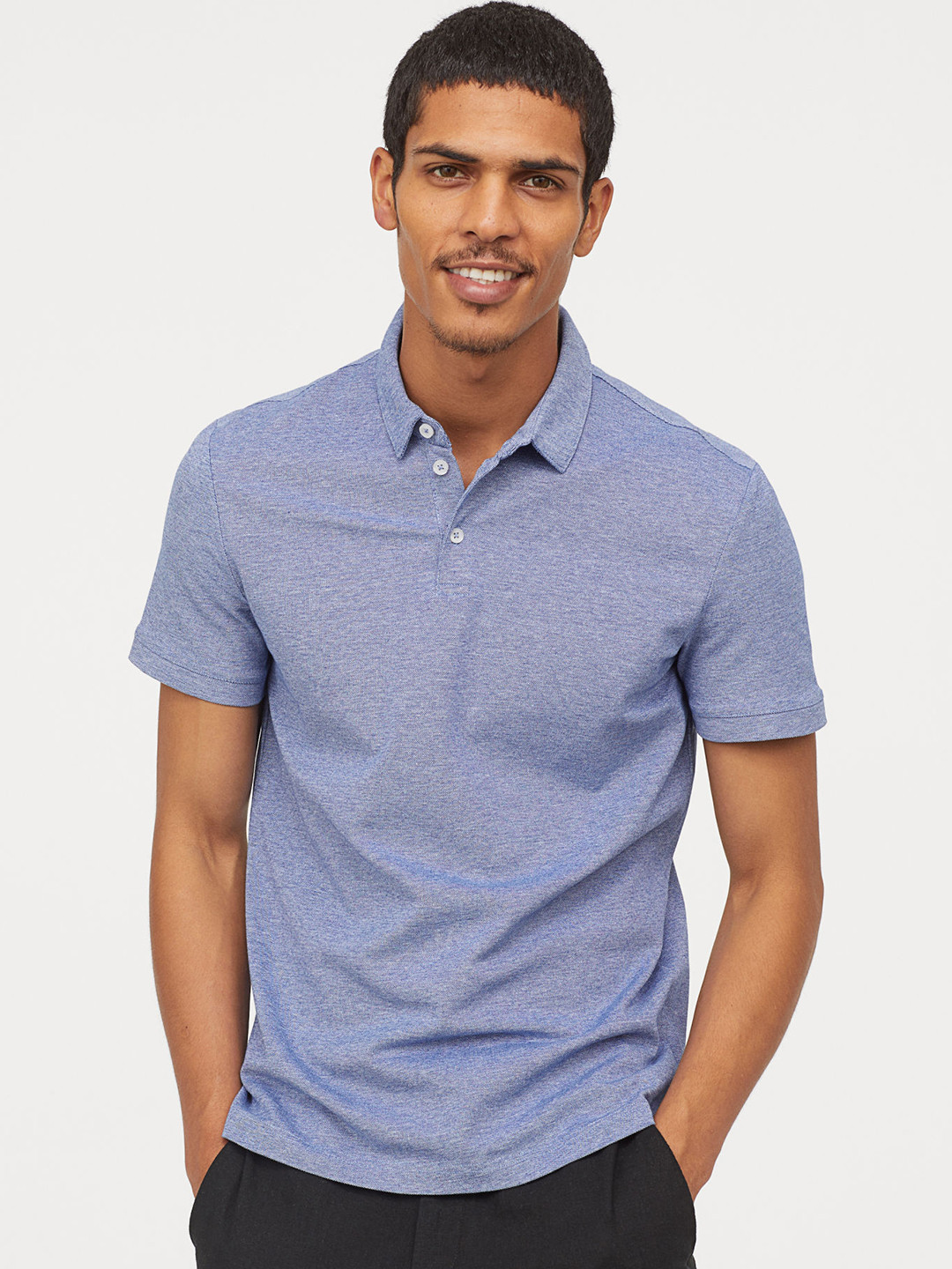 Buy H&M Men Blue Solid Slim Fit Cotton Polo Sustainable Shirt Tshirts
