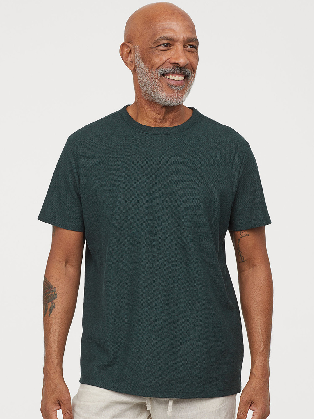 Buy H&M Men Green Solid Cotton Piqu T Shirt Tshirts for Men 10360035