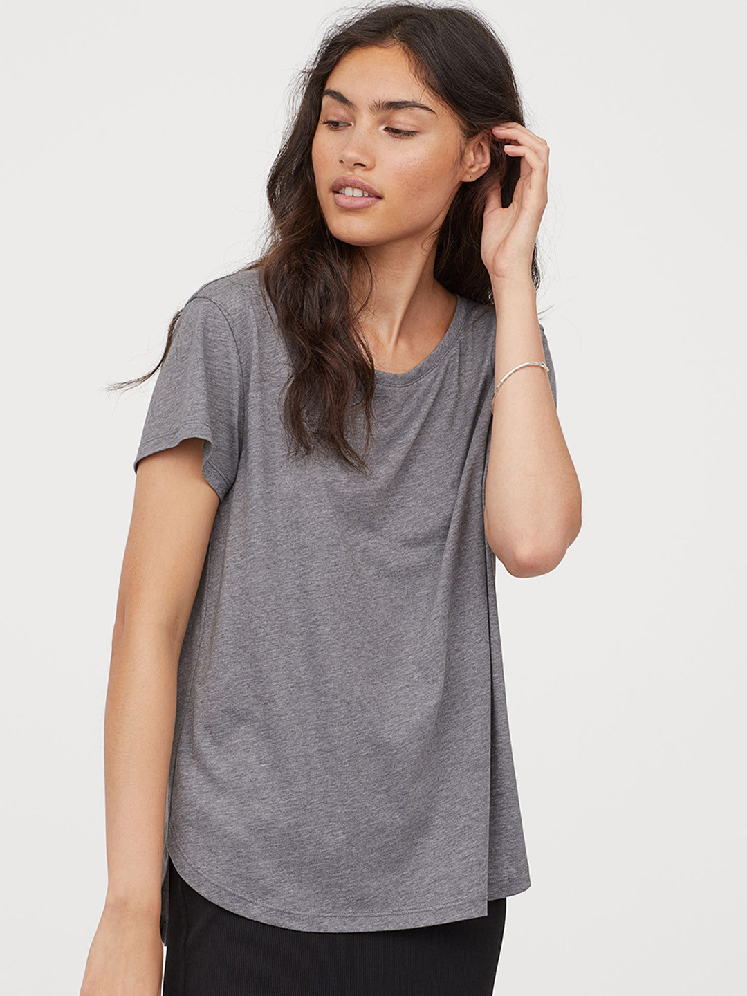Buy H&M Women Grey Solid Cotton T Shirt Tshirts for Women 10360561