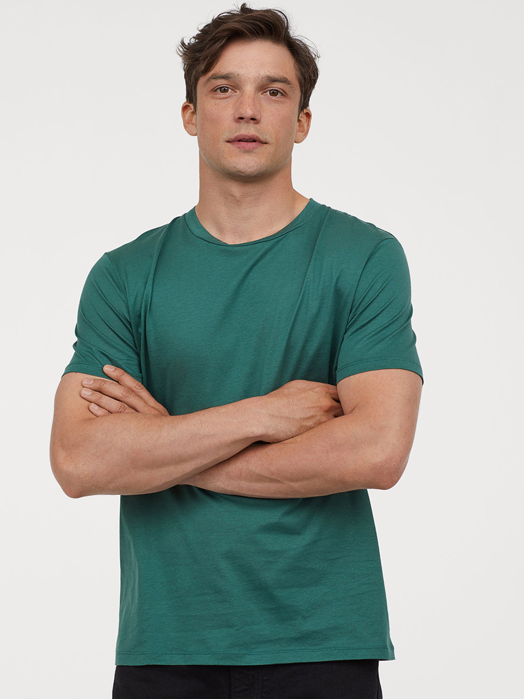 Buy H&M Men Green Solid Cotton And Silk T Shirt Tshirts for Men