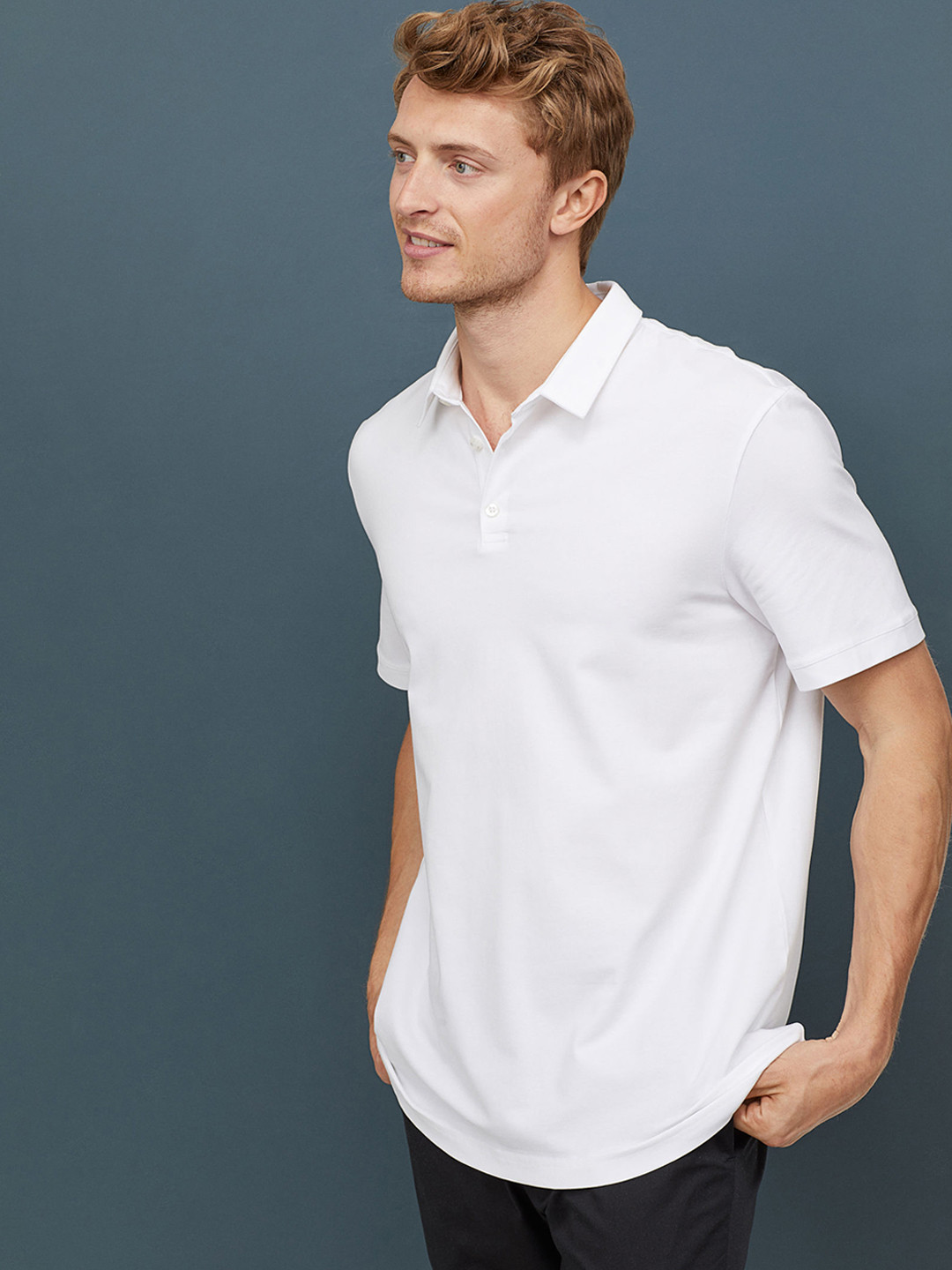 Buy H&M Men White Solid Polo Shirt Slim Fit Tshirts for Men 10360717