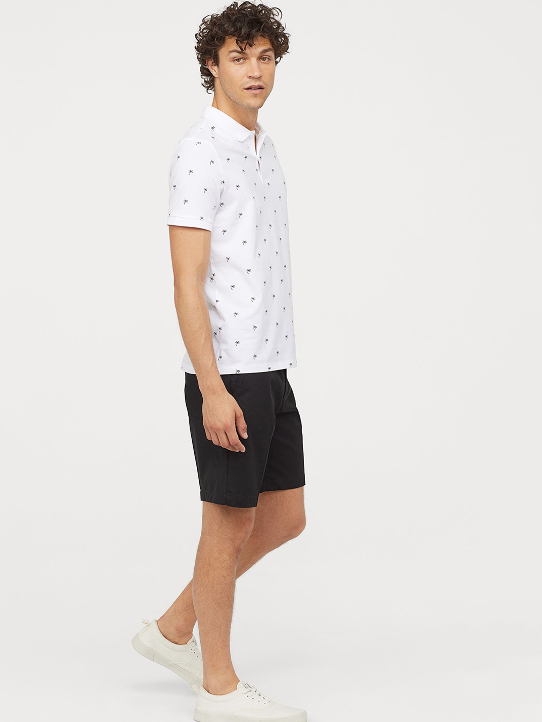 Buy H&M Men White & Black Printed Polo Shirt Slim Fit Tshirts for Men