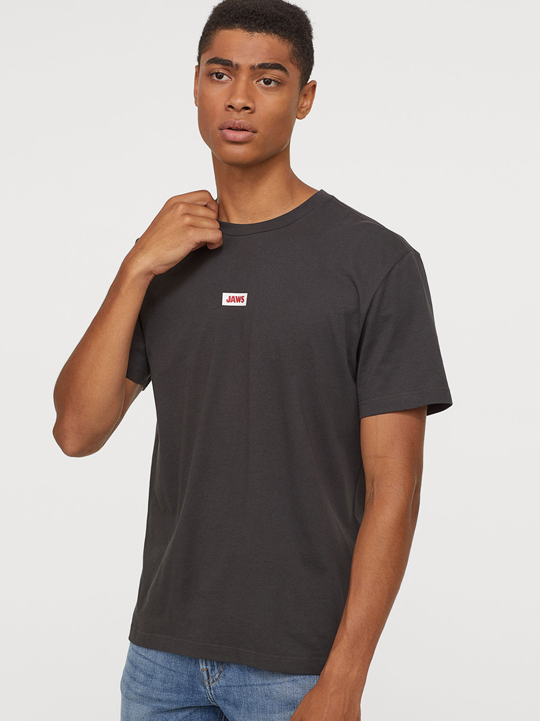Buy HM Men Black Solid Pure Cotton T Shirt With A Motif Tshirts for