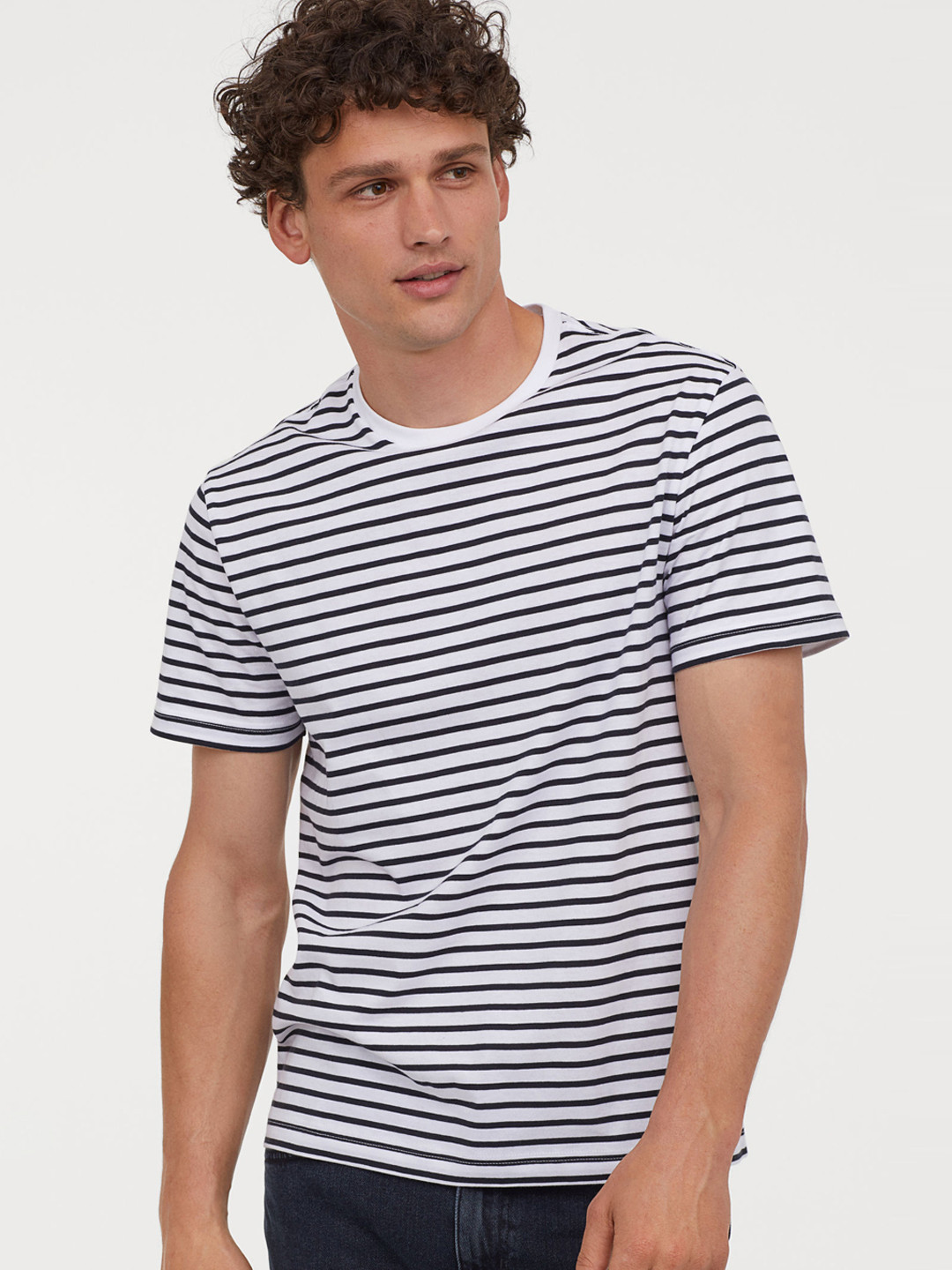 Buy HM Men Blue Striped 3 Pack T Sustainable Regular Fit Pure Cotton Shirts Tshirts for Men