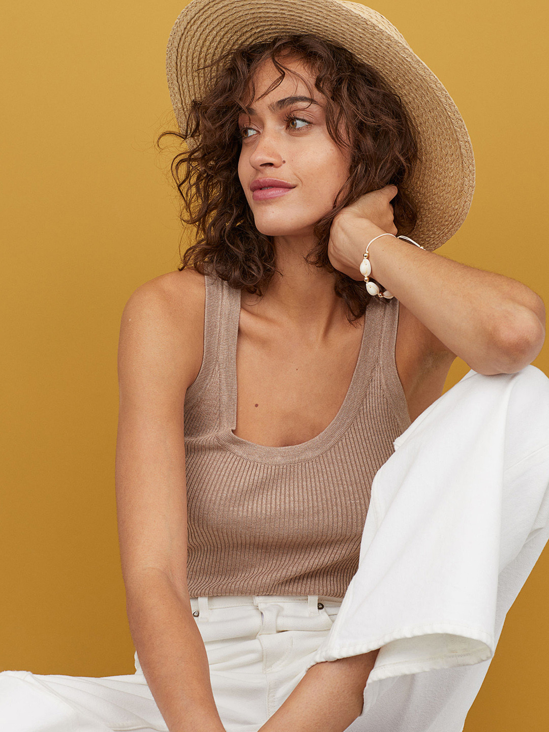 Buy H&M Women Beige Solid Ribbed Vest Top Tops for Women 10364183 Myntra