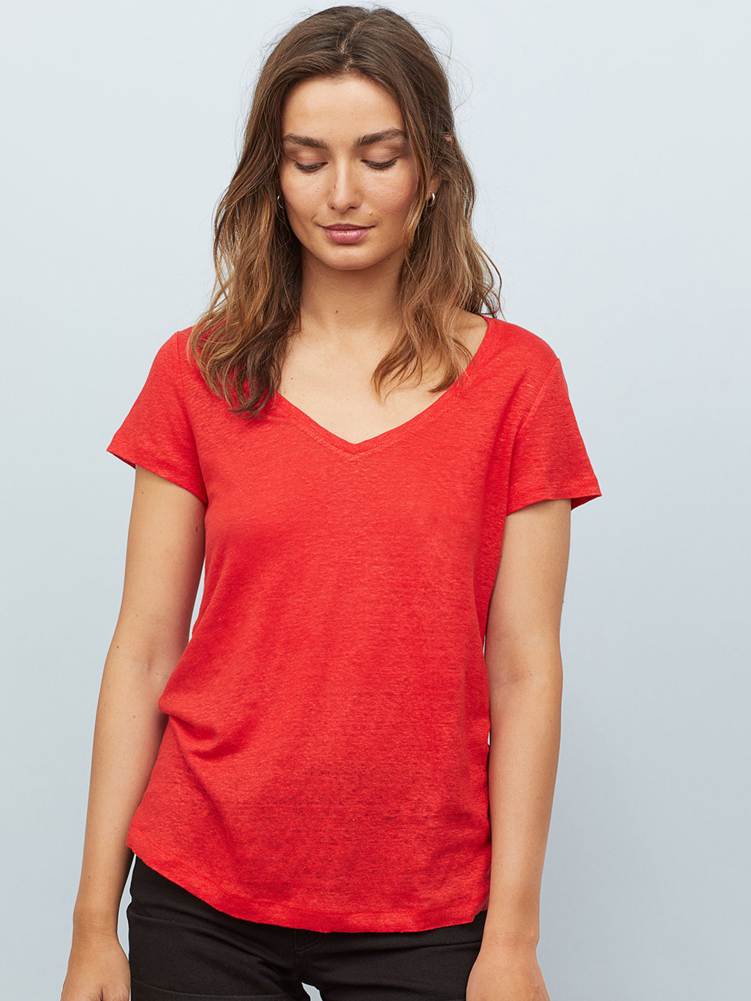 Buy H&M Women Red Solid Linen Top Tshirts for Women 10364219 Myntra