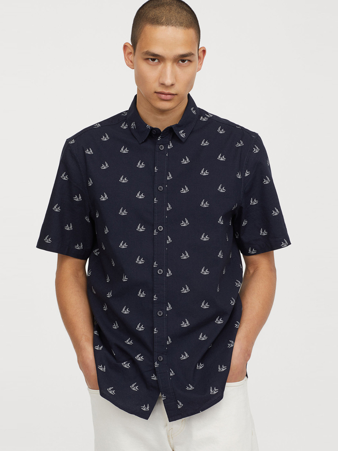 Buy H&M Men Blue Patterned Cotton Shirt Shirts for Men 10364393 Myntra