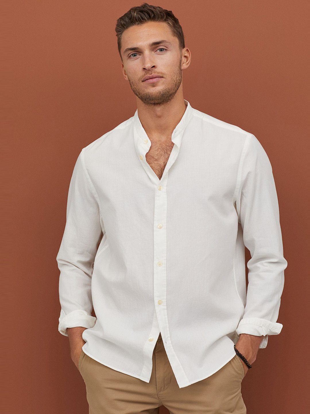 Buy H&M Men White Solid Grandad Shirt Regular Fit Shirts for Men