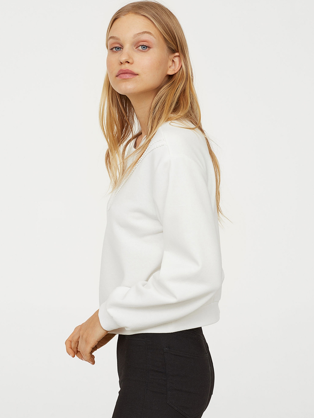 Buy H&M Women White Solid Sweatshirt With Embroidery - Sweatshirts for ...