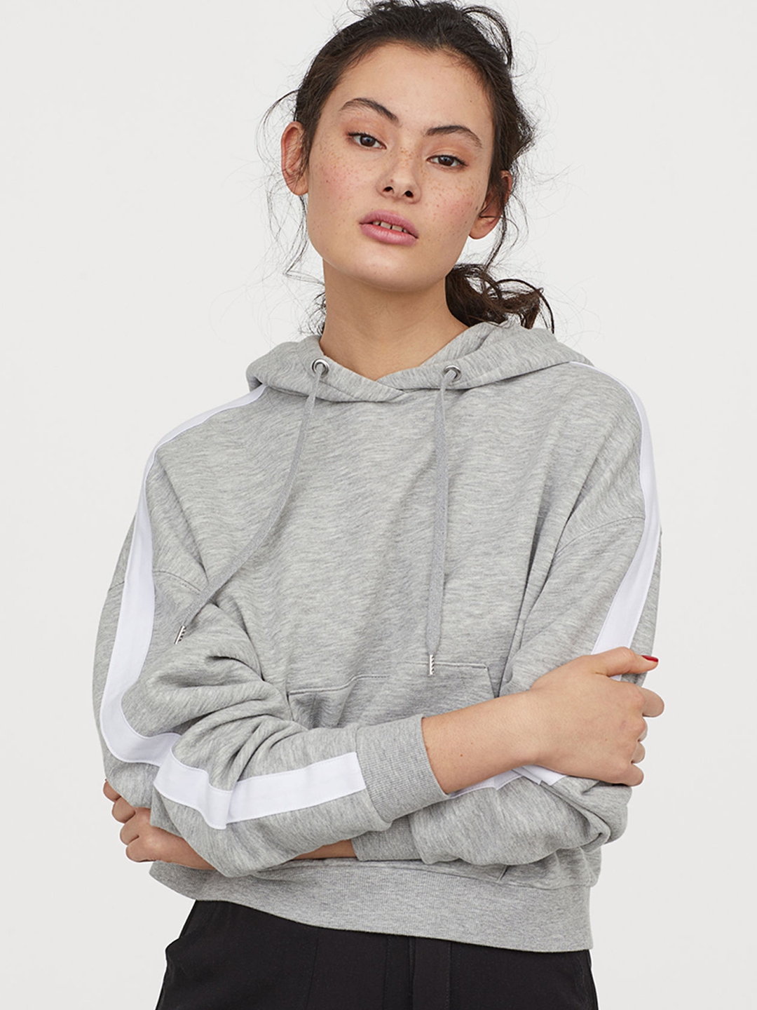 Buy H&M Women Grey Short Hooded Sweatshirt - Sweatshirts for Women ...