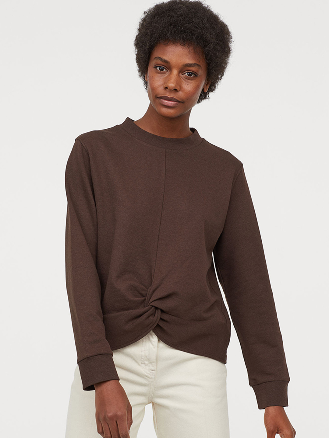 Buy H&M Women Brown Solid Knot Detail Sweatshirt Sweatshirts for