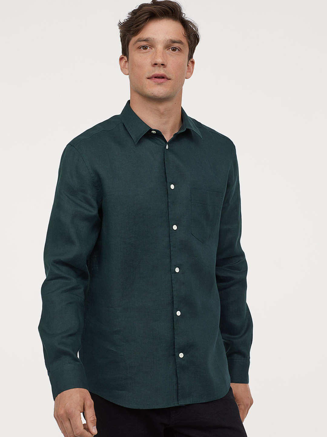 Buy H&M Men Green Solid Linen Shirt Shirts for Men 10366227 Myntra