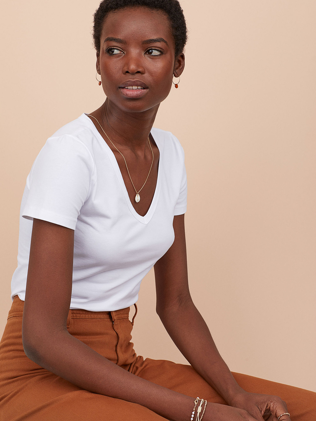 Buy H&M Women White Solid V Neck Jersey Tshirt Tshirts for Women