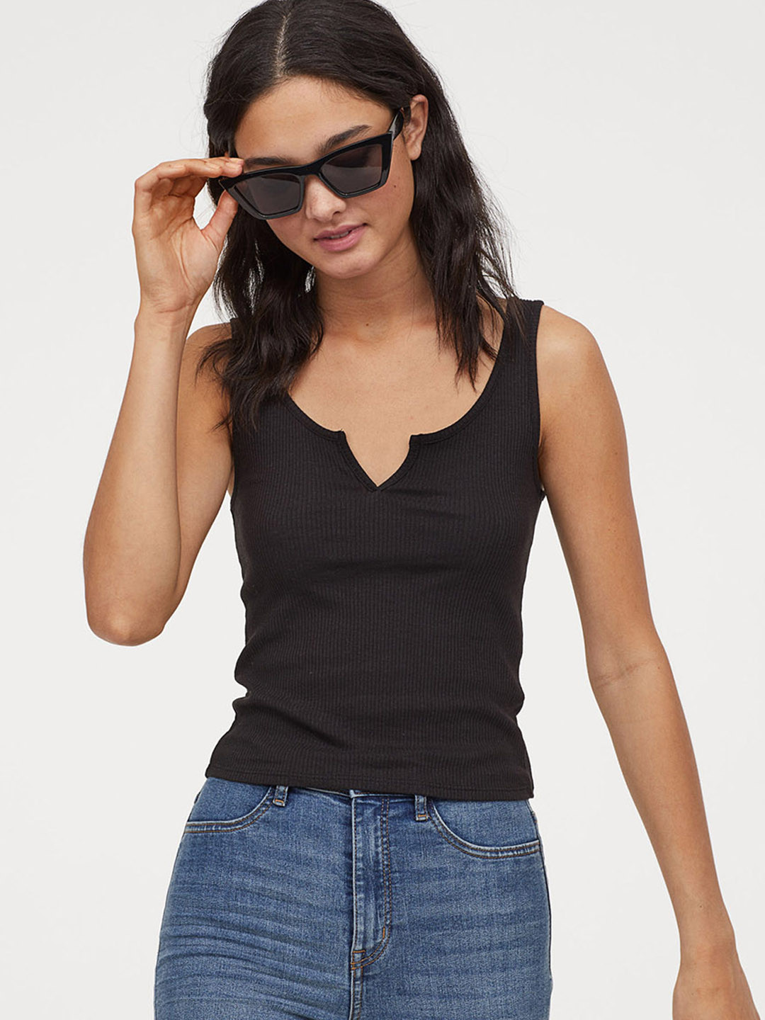 Buy H&M Women Black Solid Ribbed Vest Top Tops for Women 10366983