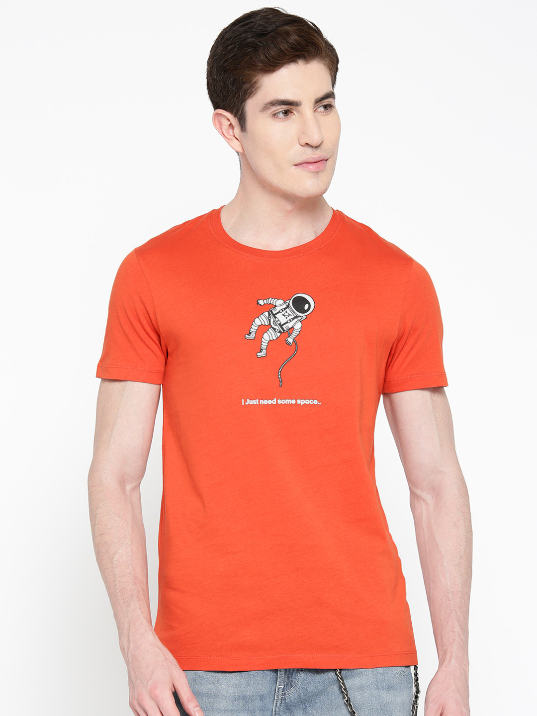 Buy Jack & Jones Men Orange Printed Round Neck T Shirt - Tshirts for Men 10367537 | Myntra