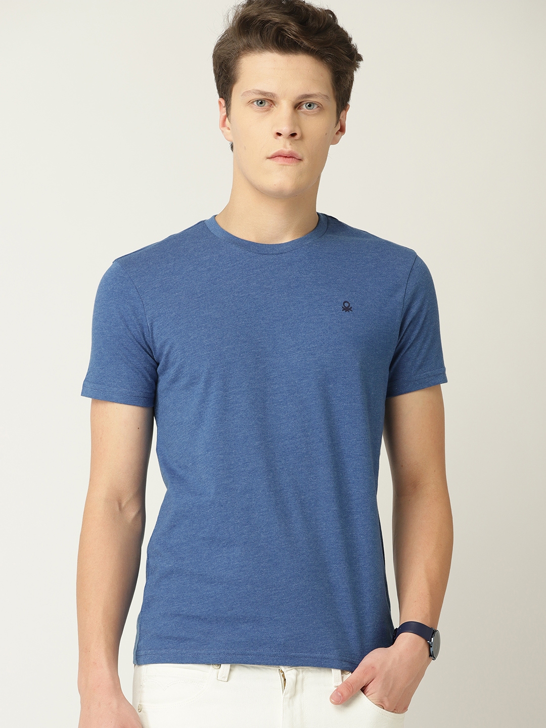 Buy United Colors Of Benetton Men Blue Solid Round Neck T Shirt ...