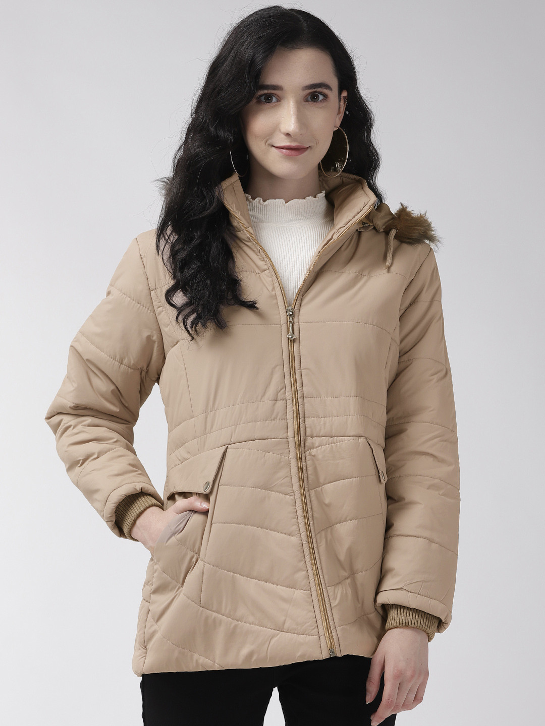 Buy Foreign Culture By Fort Collins Women Beige Hooded Solid Parka