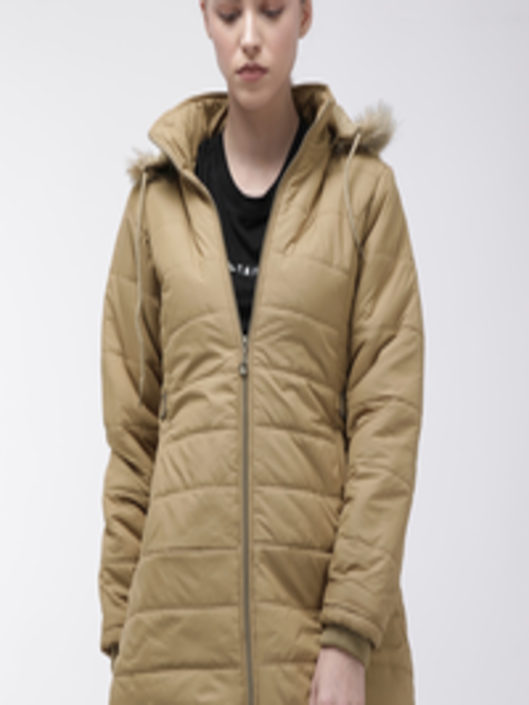 Buy Foreign Culture By Fort Collins Women Beige Solid Padded Jacket ...