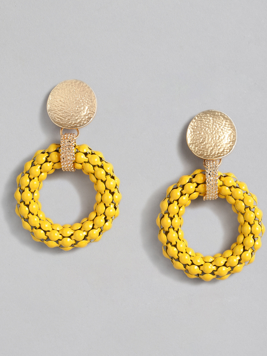 Buy Justpeachy Mustard Yellow Circular Drop Earrings Earrings for