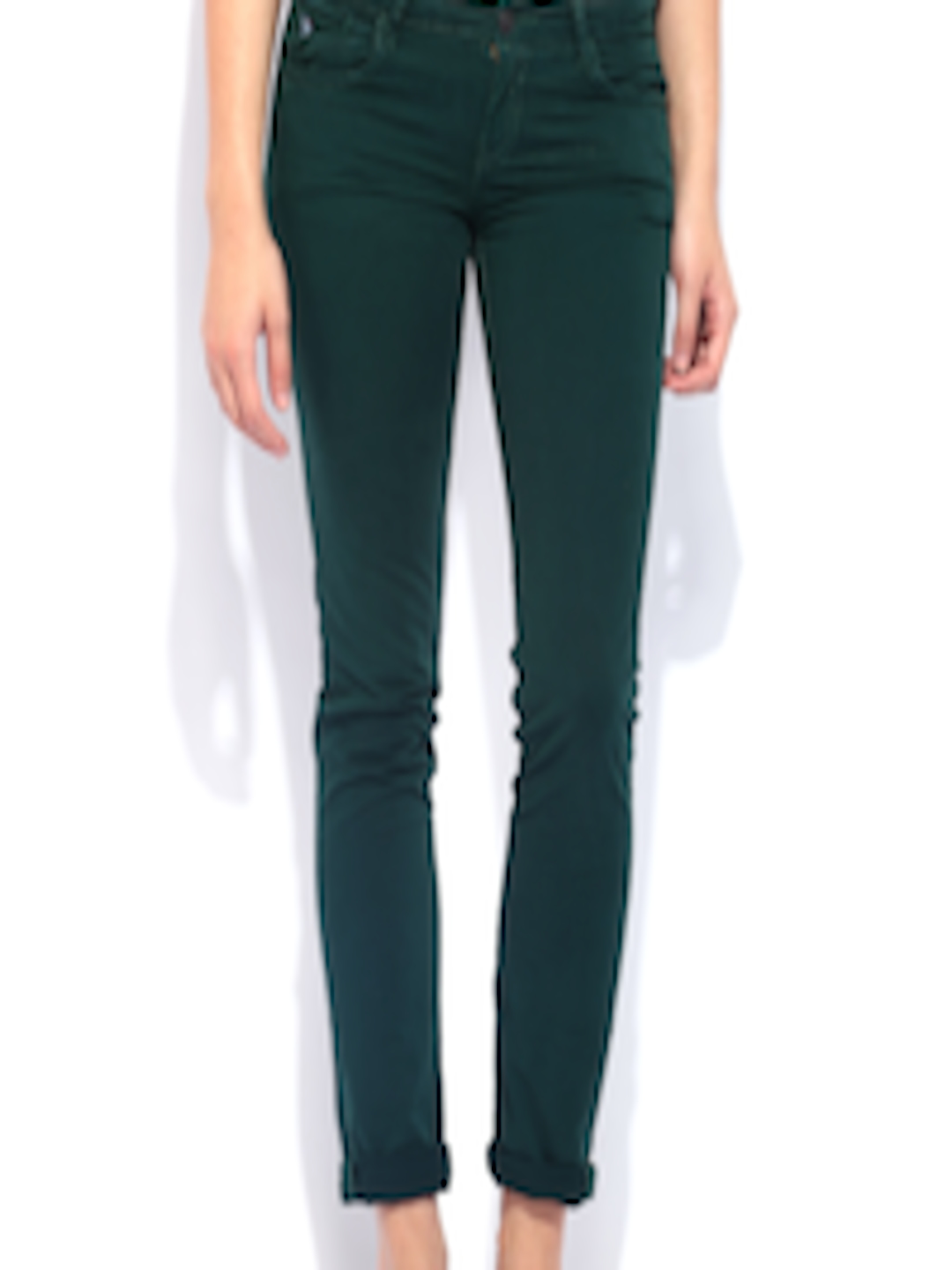 Buy U.S. Polo Assn. Women Dark Green Skinny Fit Trousers - Trousers for ...