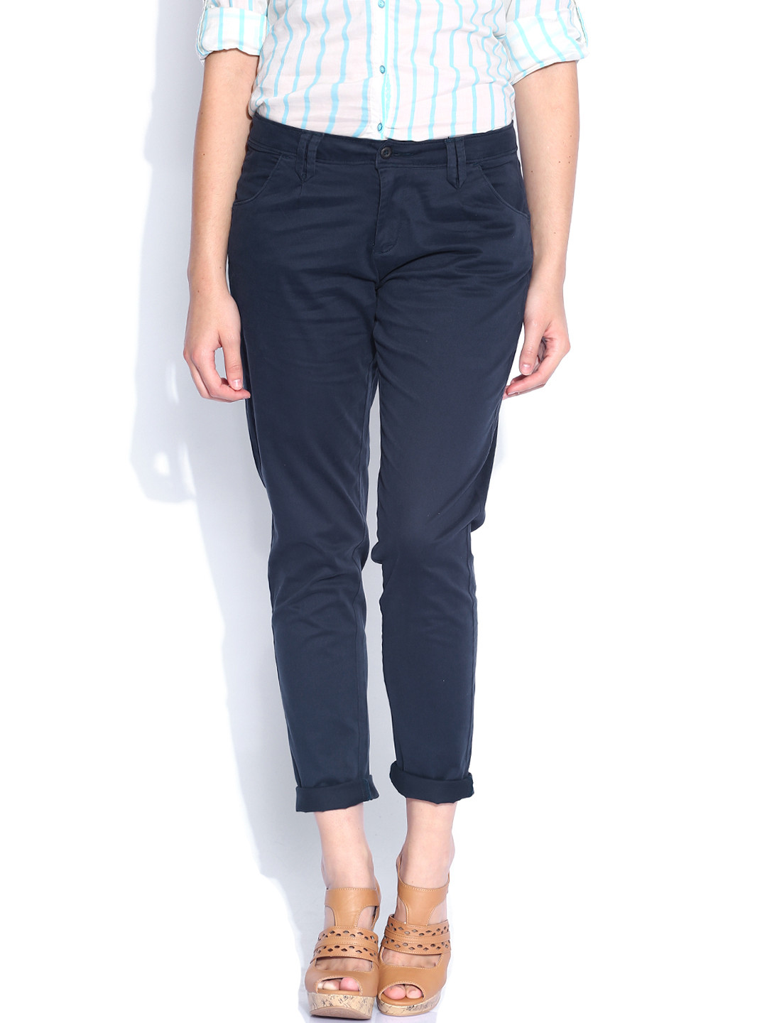 Buy U.S. Polo Assn. Women Navy Trousers - Trousers for Women 1037239 | Myntra