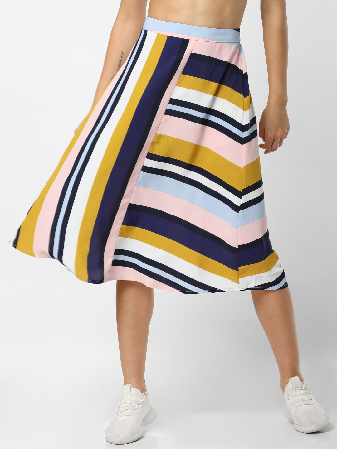 Buy ONLY Women Pink & Navy Blue Striped A Line Skirt Skirts for Women