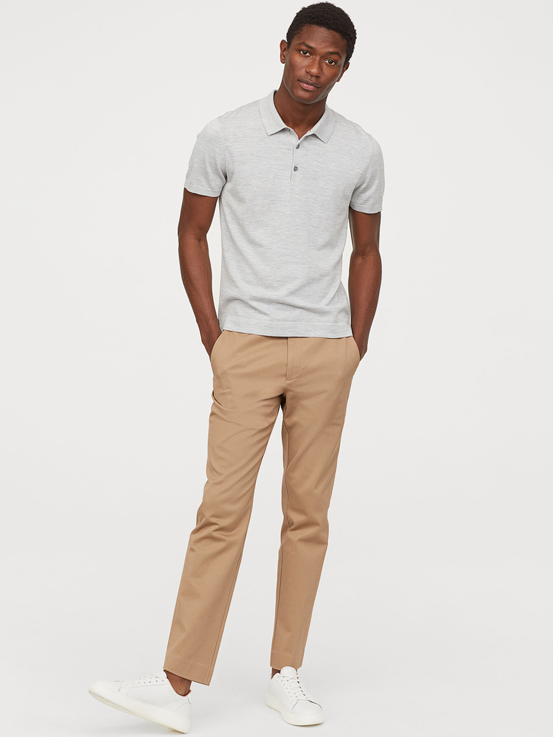 Buy H&M Men Beige Solid Cotton Chinos Slim Fit Trousers for Men